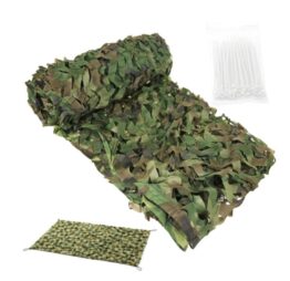 "Plasa de camuflaj pentru gard cu dimensiune 3 x 6 m si 100 clipsuri prindere KESNUP, camuflaj militar cu efect de umbrire, material polyester impermeabil, margini intarite cu snur, pentru gradina, camping, airsoft, camuflare proprietate, Verde inchis"