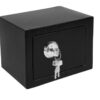 Seif metalic cu cheie de siguranta KESNUP, include set 3 chei, protectie impotriva furtului, accesului neautorizat, dimensiune 23 x 17 x17 cm, grosime usa 3.5 cm si perete 2 mm, material otel inoxidabil, include elemente fixare perete si dulap, Negru