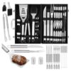 Set 26 ustensile pentru gratar KESNUP, accesorii pentru grill din otel inoxidabil premium, include perii, clesti, cutite, spatula, frigarui, suporti porumb, furculite, solnite, geanta transport din aluminiu captusita, dimensiuni 43 x 27 x 8 cm, Argintiu 1 Set 26 ustensile pentru gratar KESNUP, accesorii pentru grill din otel inoxidabil premium, include perii, clesti, cutite, spatula, frigarui, suporti porumb, furculite, solnite, geanta transport din aluminiu captusita, dimensiuni 43 x 27 x 8 cm, Argintiu