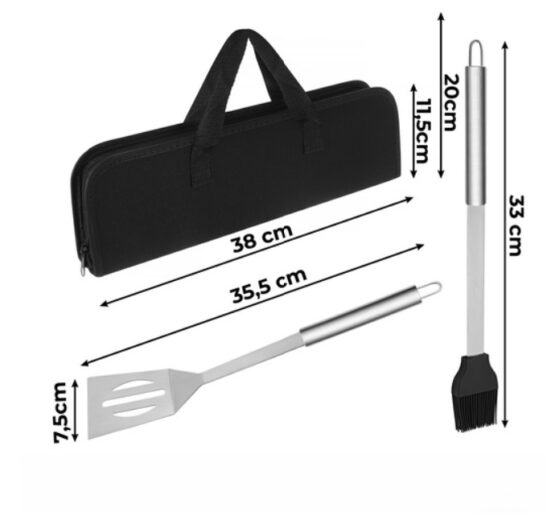 Set 5 ustensile pentru gratar KESNUP, accesorii pentru grill din otel inoxidabil premium, include cleste, spatula, furculita, cutit si pensula, geanta transport rezistenta cu manere, dimensiuni 38.5 x 11.5 x 5 cm, Negru 2 Set 5 ustensile pentru gratar KESNUP, accesorii pentru grill din otel inoxidabil premium, include cleste, spatula, furculita, cutit si pensula, geanta transport rezistenta cu manere, dimensiuni 38.5 x 11.5 x 5 cm, Negru