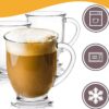 Set 6 pahare sticla cu maner pentru apa, cafea, frappe, cafe latte, ice-coffee, ceai KESNUP, capacitate 450 ml, pentru bauturi calde si reci, forma clasica usor evazata in partea superioara, baza stabila, material rezistent la zgarieturi, Transparent 4 Set 6 pahare sticla cu maner pentru apa, cafea, frappe, cafe latte, ice-coffee, ceai KESNUP, capacitate 450 ml, pentru bauturi calde si reci, forma clasica usor evazata in partea superioara, baza stabila, material rezistent la zgarieturi, Transparent