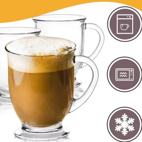 Set 6 pahare sticla cu maner pentru apa, cafea, frappe, cafe latte, ice-coffee, ceai KESNUP, capacitate 450 ml, pentru bauturi calde si reci, forma clasica usor evazata in partea superioara, baza stabila, material rezistent la zgarieturi, Transparent 4 Set 6 pahare sticla cu maner pentru apa, cafea, frappe, cafe latte, ice-coffee, ceai KESNUP, capacitate 450 ml, pentru bauturi calde si reci, forma clasica usor evazata in partea superioara, baza stabila, material rezistent la zgarieturi, Transparent