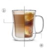 Set 6 pahare sticla termorezistenta cu perete dublu si maner KESNUP, capacitate 400 ml, ideale pentru cafea, cappuccino, frappe, cafe latte, ice-coffee, ceai, pentru bauturi calde si reci, material sticla borosilicata, Transparent