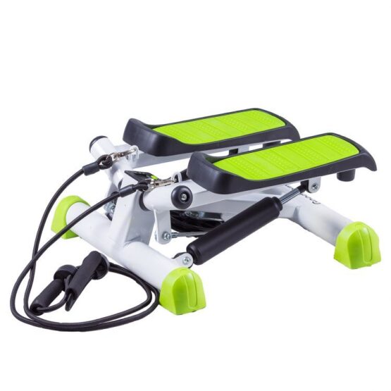 Stepper aerobic reglabil cu 2 corzi elastice si display LCD afisaj electronic KESNUP, sistem complex de antrenare a bratelor, picioarelor, feselor, telescoape hidraulice, pedale antiderapante, 5 functii ajustare program, greutate max. 120 kg, Alb / Verde