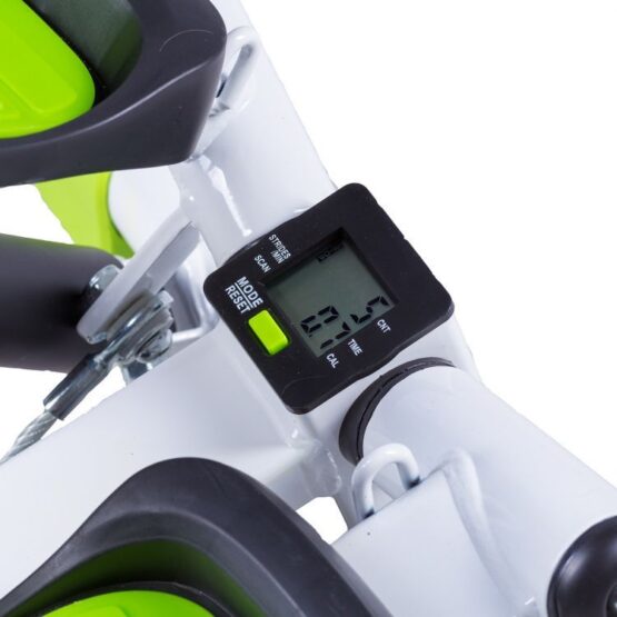 Stepper aerobic reglabil cu 2 corzi elastice si display LCD afisaj electronic KESNUP, sistem complex de antrenare a bratelor, picioarelor, feselor, telescoape hidraulice, pedale antiderapante, 5 functii ajustare program, greutate max. 120 kg, Alb / Verde