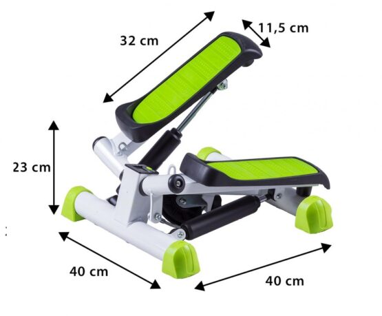Stepper aerobic reglabil cu 2 corzi elastice si display LCD afisaj electronic KESNUP, sistem complex de antrenare a bratelor, picioarelor, feselor, telescoape hidraulice, pedale antiderapante, 5 functii ajustare program, greutate max. 120 kg, Alb / Verde
