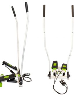 Stepper aerobic cu manere, 2 corzi elastice si display LCD afisaj electronic KESNUP, sistem complex de antrenare a bratelor, picioarelor, feselor, telescoape hidraulice, pedale antiderapante, 5 functii ajustare program, greutate max. 120 kg, Alb / Verde