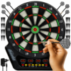 Tinta darts electronica cu sageti si 4 afisaje LED KESNUP, pentru 1-16 jucatori, 6 sageti cu tije aluminiu, 24 varfuri rezerva, control volum pe 8 niveluri, 27 moduri de joc (243 combinatii), dimensiune 51.5 x 43 cm, alimentare curent sau baterii, Negru