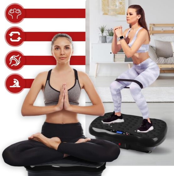 Aparat vibromasaj tip platforma cu suprafata presopunctura, ecran LCD si 2 benzi de rezistenta elastice KESNUP, cu telecomanda, conectivitate boxe Bluetooth, 3 programe prestabilite, 120 trepte viteza, greutate maxima 150 kg, alimentare 230V, Negru 2 Aparat vibromasaj tip platforma cu suprafata presopunctura, ecran LCD si 2 benzi de rezistenta elastice KESNUP, cu telecomanda, conectivitate boxe Bluetooth, 3 programe prestabilite, 120 trepte viteza, greutate maxima 150 kg, alimentare 230V, Negru