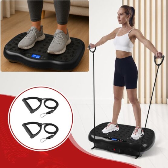 Aparat vibromasaj tip platforma cu suprafata presopunctura, ecran LCD si 2 benzi de rezistenta elastice KESNUP, cu telecomanda, conectivitate boxe Bluetooth, 3 programe prestabilite, 120 trepte viteza, greutate maxima 150 kg, alimentare 230V, Negru 3 Aparat vibromasaj tip platforma cu suprafata presopunctura, ecran LCD si 2 benzi de rezistenta elastice KESNUP, cu telecomanda, conectivitate boxe Bluetooth, 3 programe prestabilite, 120 trepte viteza, greutate maxima 150 kg, alimentare 230V, Negru