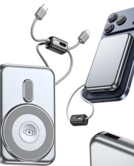 "Baterie externa portabila wireless si USB-C fast charging KESNUP, acumulator extern 10000 mAH, incarcare multipla simultana cu si fara cablu, porturi: 1 x USB-C, 1 x Lightning, 1 x USB-A, indicator LED incarcare, dimensiuni 11 x 7 x 2 cm, Argintiu"