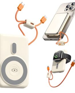 "Baterie externa portabila wireless si USB-C fast charging KESNUP, acumulator extern 10000 mAH, incarcare multipla simultana cu si fara cablu, porturi: 1 x USB-C, 1 x Lightning, 1 x USB-A, indicator LED incarcare, dimensiuni 11 x 7 x 2 cm, Auriu deschis"