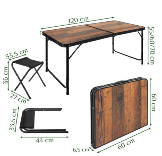 Set masa pliabila cu 4 scaune cu maner transport tip geanta KESNUP, ideal pentru camping, pescuit, gradina, iarba verde, inaltime ajustabila, picioare antiderapante, mecanism anti-pliere, dimensiuni masa 120 x 55-60-70 x 60, scaun 36 x 33.5, Maro / Negru 2 Set masa pliabila cu 4 scaune cu maner transport tip geanta KESNUP, ideal pentru camping, pescuit, gradina, iarba verde, inaltime ajustabila, picioare antiderapante, mecanism anti-pliere, dimensiuni masa 120 x 55-60-70 x 60, scaun 36 x 33.5, Maro / Negru