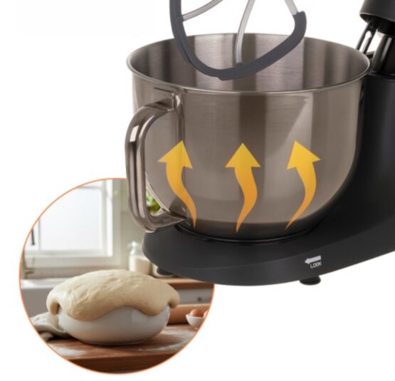 Robot de bucatarie tip mixer profesional cu bol inox de 5.7L si putere 2000W KESNUP, display LCD touchscreen, 11 trepte viteza, mod de incalzire si comenzi intuitive, ideal pentru amestecare, batere, rulare, fermentare, accesorii incluse, Rose Gold