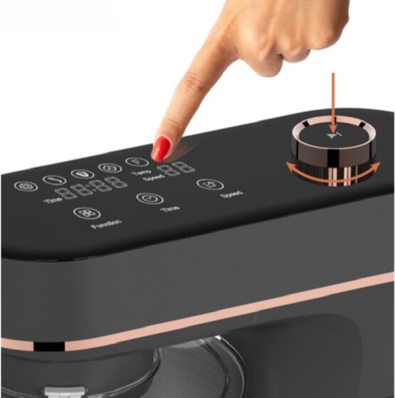Robot de bucatarie tip mixer profesional cu bol inox de 5.7L si putere 2000W KESNUP, display LCD touchscreen, 11 trepte viteza, mod de incalzire si comenzi intuitive, ideal pentru amestecare, batere, rulare, fermentare, accesorii incluse, Rose Gold