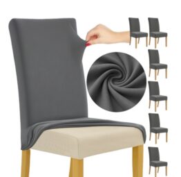 Set 6 huse protectie scaun KESNUP, marime universala, pentru scaune de bucatarie, birou, casa, restaurant, evenimente, material polyester si spandex catifelat, lavabile, banda elastica pentru fixare si antialunecare, 65 x 40 x 35 cm, Gri Inchis1 Set 6 huse protectie scaun KESNUP, marime universala, pentru scaune de bucatarie, birou, casa, restaurant, evenimente, material polyester si spandex catifelat, lavabile, banda elastica pentru fixare si antialunecare, 65 x 40 x 35 cm, Gri Inchis
