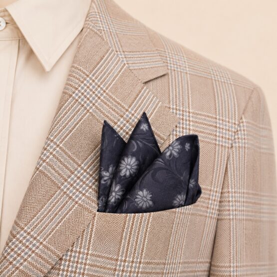 Batista de buzunar pentru sacou costum barbati, model floral, Alb / Bleu / Gri / Bleumarin