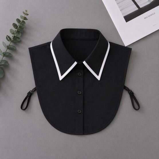 Guler fals de camasa, detasabil, model ascutit bicolor, Negru / Alb