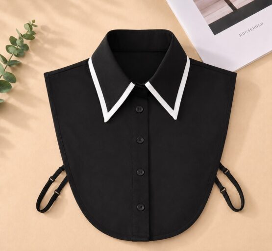 Guler fals de camasa, detasabil, model ascutit bicolor, Negru / Alb