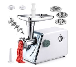 "Masina de tocat carne electrica cu 3 site si putere 2800W KESNUP, multifunctionala, functie de inversare rotatie, control al texturii carnii, site: 3 mm, 5 mm 7 mm, include accesorii pentru umplerea carnatilor, dimensiuni 34 x 33.5 x 9 cm, Alb / Argintiu" 1 "Masina de tocat carne electrica cu 3 site si putere 2800W KESNUP, multifunctionala, functie de inversare rotatie, control al texturii carnii, site: 3 mm, 5 mm 7 mm, include accesorii pentru umplerea carnatilor, dimensiuni 34 x 33.5 x 9 cm, Alb / Argintiu"