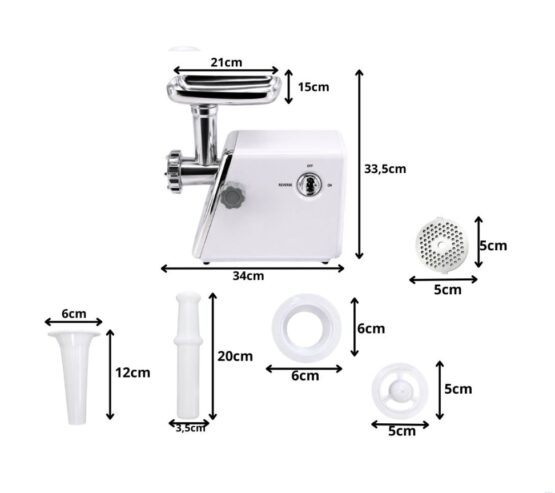 "Masina de tocat carne electrica cu 3 site si putere 2800W KESNUP, multifunctionala, functie de inversare rotatie, control al texturii carnii, site: 3 mm, 5 mm 7 mm, include accesorii pentru umplerea carnatilor, dimensiuni 34 x 33.5 x 9 cm, Alb / Argintiu" 5 "Masina de tocat carne electrica cu 3 site si putere 2800W KESNUP, multifunctionala, functie de inversare rotatie, control al texturii carnii, site: 3 mm, 5 mm 7 mm, include accesorii pentru umplerea carnatilor, dimensiuni 34 x 33.5 x 9 cm, Alb / Argintiu"