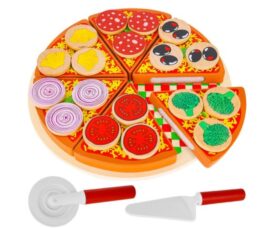 Set jucarie interactiva din lemn tip pizza cu 27 piese si accesorii KESNUP, include blat, toppinguri diverse si accesorii de taiere cu prindere velcro, varsta 3+ ani, Multicolor 1 Set jucarie interactiva din lemn tip pizza cu 27 piese si accesorii KESNUP, include blat, toppinguri diverse si accesorii de taiere cu prindere velcro, varsta 3+ ani, Multicolor