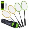 Set badminton cu 4 palete si accesorii KESNUP, include 3 fluturasi, ideal pentru jocul in vacanta, plaja, gradina, constructie usoara, materiale durabile, husa de protectie si transport, Galben / Verde / Negru 1 Set badminton cu 4 palete si accesorii KESNUP, include 3 fluturasi, ideal pentru jocul in vacanta, plaja, gradina, constructie usoara, materiale durabile, husa de protectie si transport, Galben / Verde / Negru
