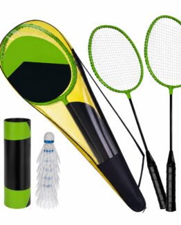 Set badminton cu 2 palete si accesorii KESNUP, include 6 fluturasi, ideal pentru jocul in vacanta, plaja, gradina, constructie usoara, materiale durabile, husa de protectie si transport, Verde / Negru