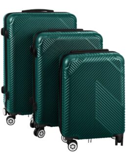 Set 3 trolere pentru calatorii si voiaj KESNUP, bagaje de cala si cabina, rotire silentioasa pivotanta 360 grade, dimensiuni 54 × 36 × 20 cm / 65 × 43 × 25 cm / 74 × 48 × 28 cm, maner telescopic, material ABS premium, inchidere fermoar si cifru, Verde