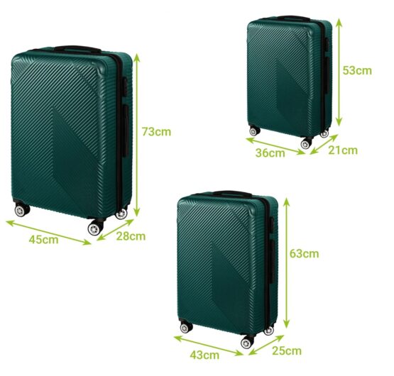 Set 3 trolere pentru calatorii si voiaj KESNUP, bagaje de cala si cabina, rotire silentioasa pivotanta 360 grade, dimensiuni 54 × 36 × 20 cm / 65 × 43 × 25 cm / 74 × 48 × 28 cm, maner telescopic, material ABS premium, inchidere fermoar si cifru, Verde 2 Set 3 trolere pentru calatorii si voiaj KESNUP, bagaje de cala si cabina, rotire silentioasa pivotanta 360 grade, dimensiuni 54 × 36 × 20 cm / 65 × 43 × 25 cm / 74 × 48 × 28 cm, maner telescopic, material ABS premium, inchidere fermoar si cifru, Verde