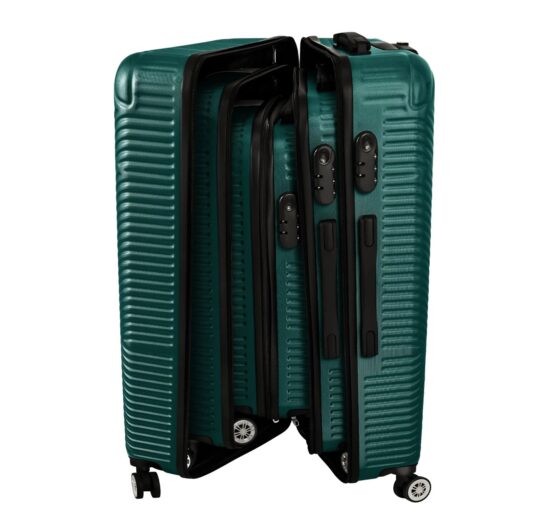 Set 3 trolere pentru calatorii si voiaj KESNUP, bagaje de cala si cabina, rotire silentioasa pivotanta 360 grade, dimensiuni 54 × 36 × 20 cm / 65 × 43 × 25 cm / 74 × 48 × 28 cm, maner telescopic, material ABS premium, inchidere fermoar si cifru, Verde 3 Set 3 trolere pentru calatorii si voiaj KESNUP, bagaje de cala si cabina, rotire silentioasa pivotanta 360 grade, dimensiuni 54 × 36 × 20 cm / 65 × 43 × 25 cm / 74 × 48 × 28 cm, maner telescopic, material ABS premium, inchidere fermoar si cifru, Verde
