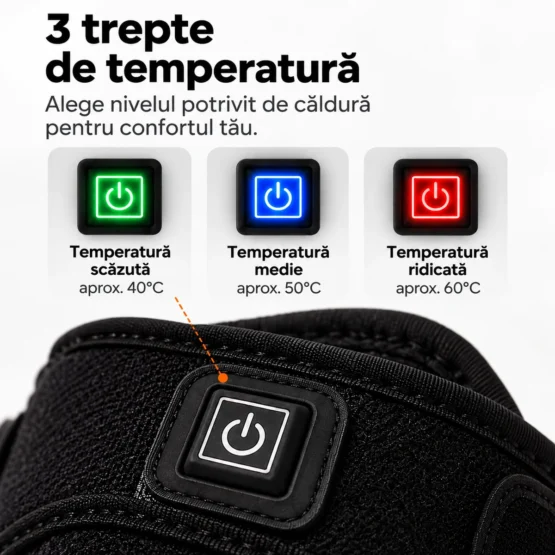 Genunchiera cu incalzire KESNUP – 3 trepte de temperatura, 40°C, 50°C si 60°C Genunchiera ortopedica cu incalzire KESNUP, 3 trepte de temperatura reglabile de 40°C, 50°C si 60°C, pentru ameliorarea disconfortului si rigiditatii genunchilor.