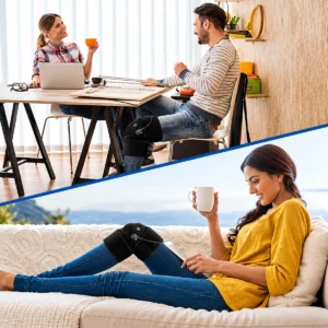 Genunchiera ortopedica cu incalzire electrica KESNUP, utilizata acasa si la birou de femei si barbati pentru confortul genunchilor, ameliorarea disconfortului articular si relaxarea musculara.