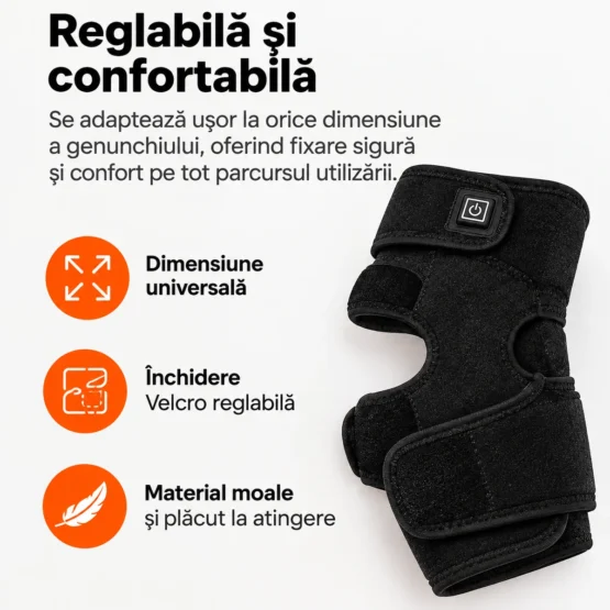 Genunchiera ortopedica KESNUP – reglabila, cu inchidere Velcro Genunchiera ortopedica cu incalzire KESNUP, reglabila cu benzi Velcro pentru fixare confortabila pe genunchi, adaptabila circumferintei piciorului si usor de utilizat.